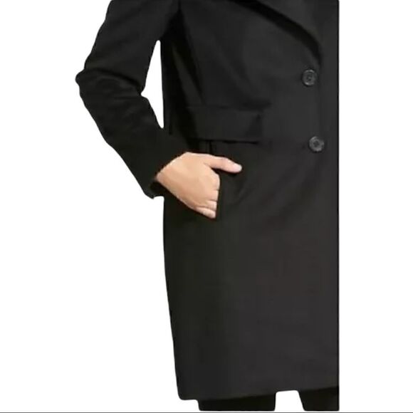 DKNY Black Winter Coat With Fur Collar - Picture 8 of 12